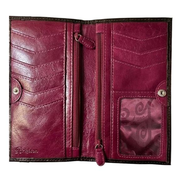 Brighton Card Folio Organizer Long  Wallet Croc Embossed Brown Leather New - Picture 6 of 8